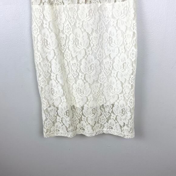 Aqua Bloomingdales White Lace Overlay Dress Sheer Accent Sleeveless Size Small - Picture 5 of 12